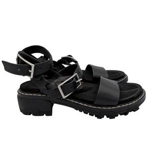 rag & bone Shiloh Moto Leather Lug Sole Buckle Sandals Black EU 39 Womens